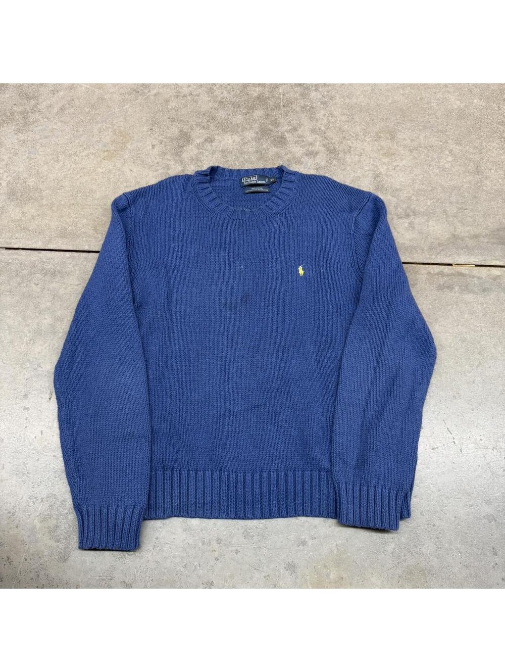 vintage polo ralph lauren royal blue heavyweight knit sweater size xl